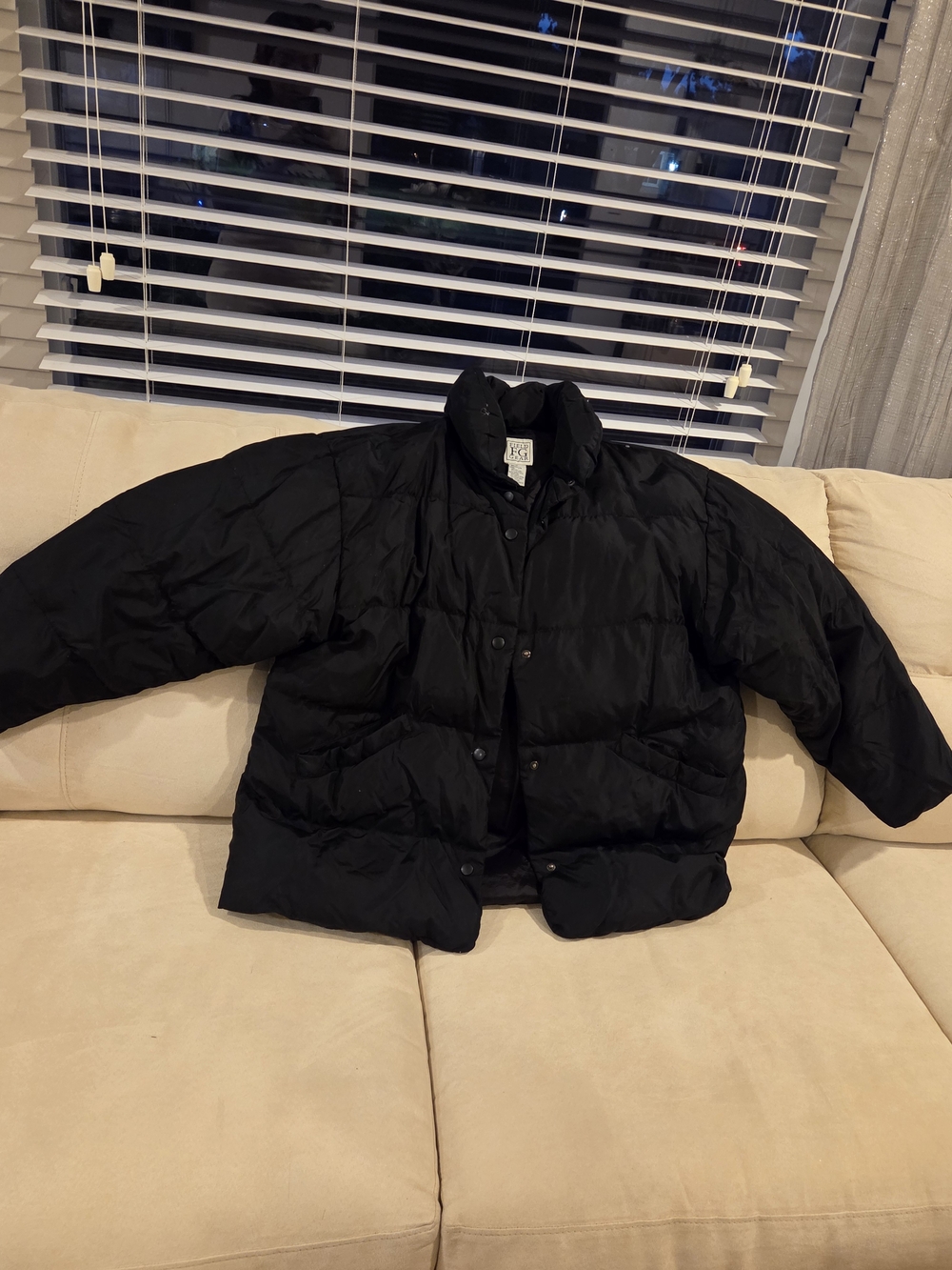 Women's Black Puffer Jacket - Insulated Snap-Front Coat